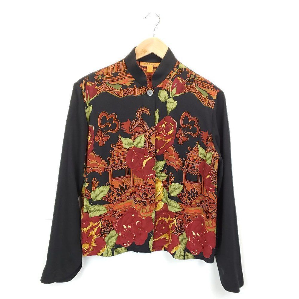 Harari Vintage Pure Silk Floral Long Sleeve Blouse D-0096c5